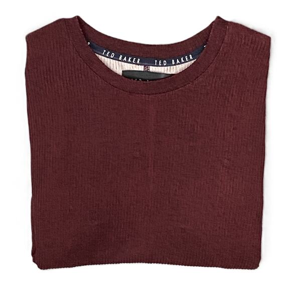 Ted Baker London T-Shirt Men's Large Ribbed Crew Neck Long Sl Maroon Heather NEW - Picture 1 of 11